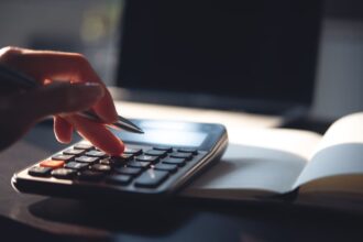 A close up of a calculator