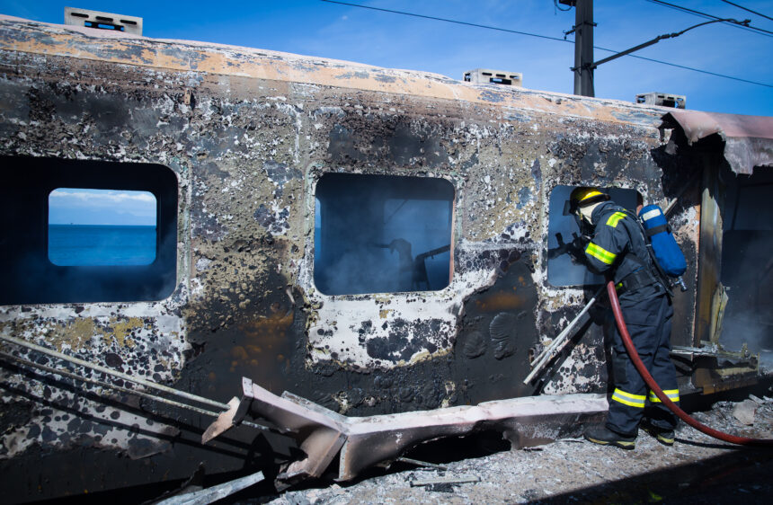 Person Investigating the scene of a fire